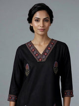 Black cotton silk embroidered elegant casual kurti