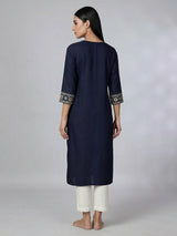 Navy blue cotton silk embroidered casual kurti