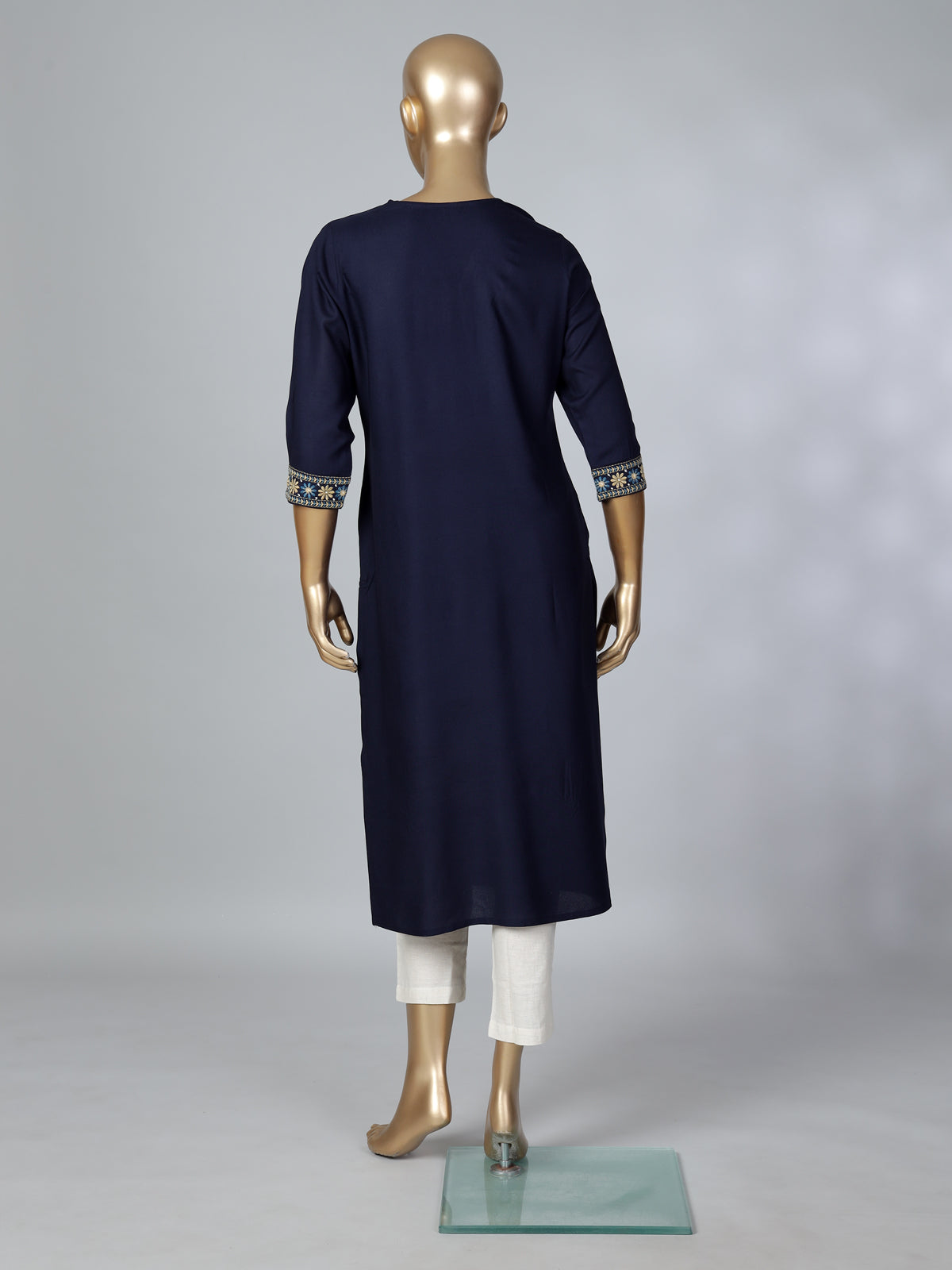 Navy blue cotton silk embroidered casual kurti