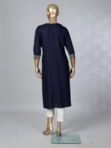 Navy blue cotton silk embroidered casual kurti