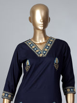 Navy blue cotton silk embroidered casual kurti