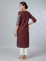 Maroon silk thread and sequins embellished casual kurti