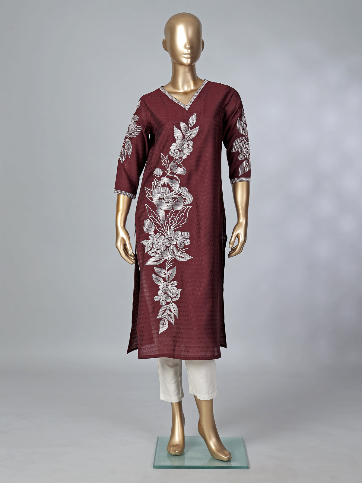 Maroon silk thread and sequins embellished casual kurti