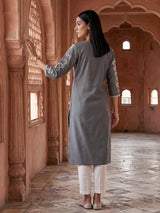 Grey silk thread sequins embellished stylish casual kurti