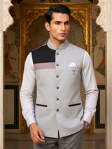 Solid grey cotton party wear mens waistcoat