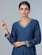 Blue silk resham diamond embellished festive palazzo suit