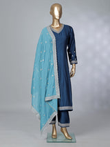 Blue silk resham diamond embellished festive palazzo suit