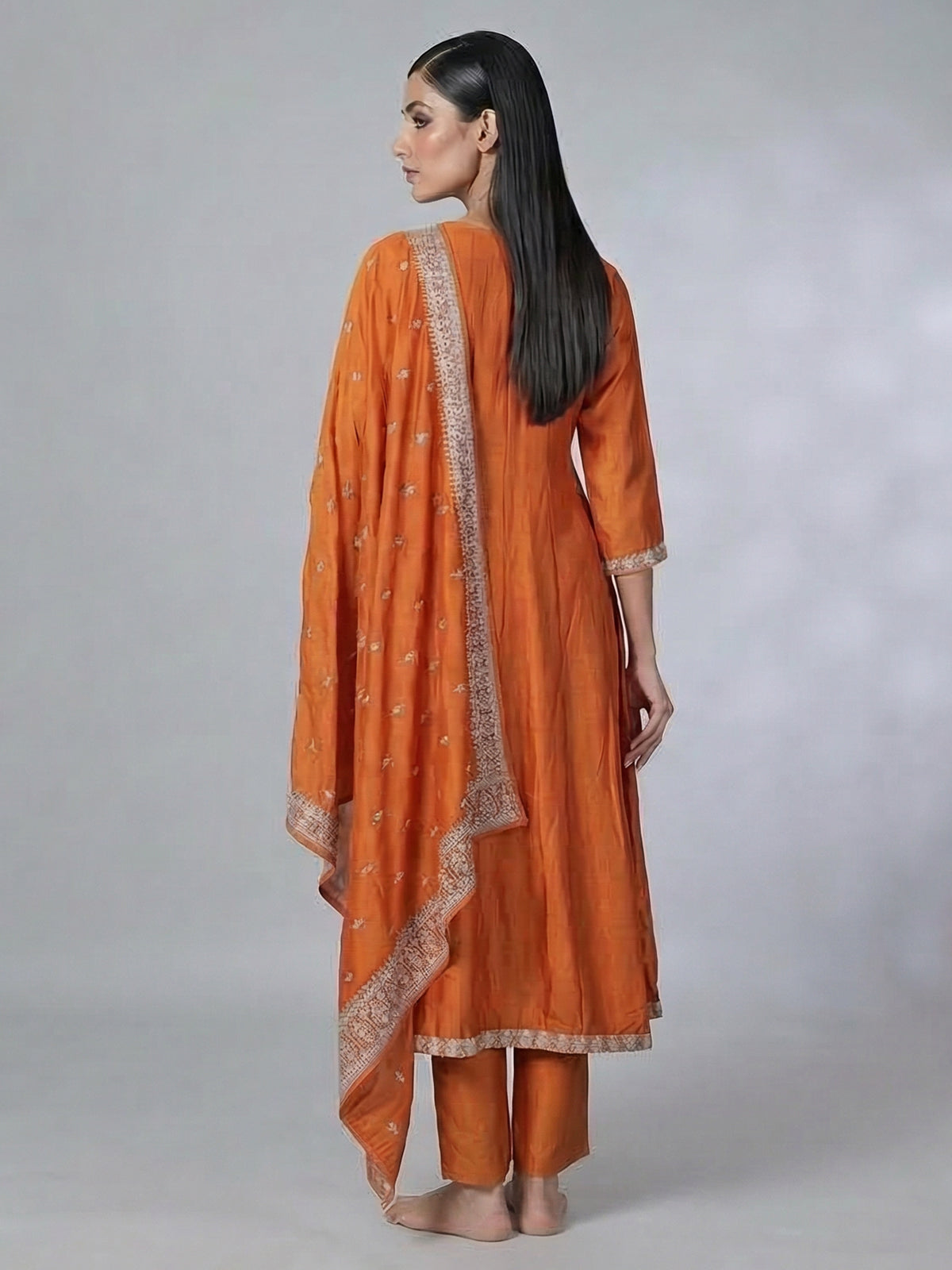 Orange silk embroidered festive salwar suit