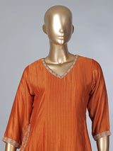 Orange silk embroidered festive salwar suit