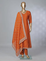 Orange silk embroidered festive salwar suit