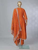 Orange silk embroidered festive salwar suit