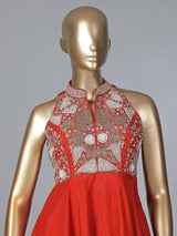 Rust orange designer silk dhoti suit with embellished dupatta