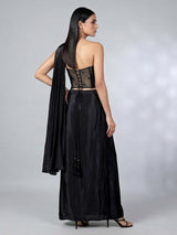 Black satin silk mirror designer suit with attached dupatta