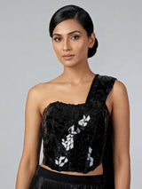 Black satin silk mirror designer suit with attached dupatta