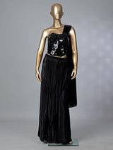 Black satin silk mirror designer suit with attached dupatta
