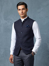 Dark navy plain cotton silk waistcoat