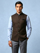 Brown plain cotton silk waistcoat