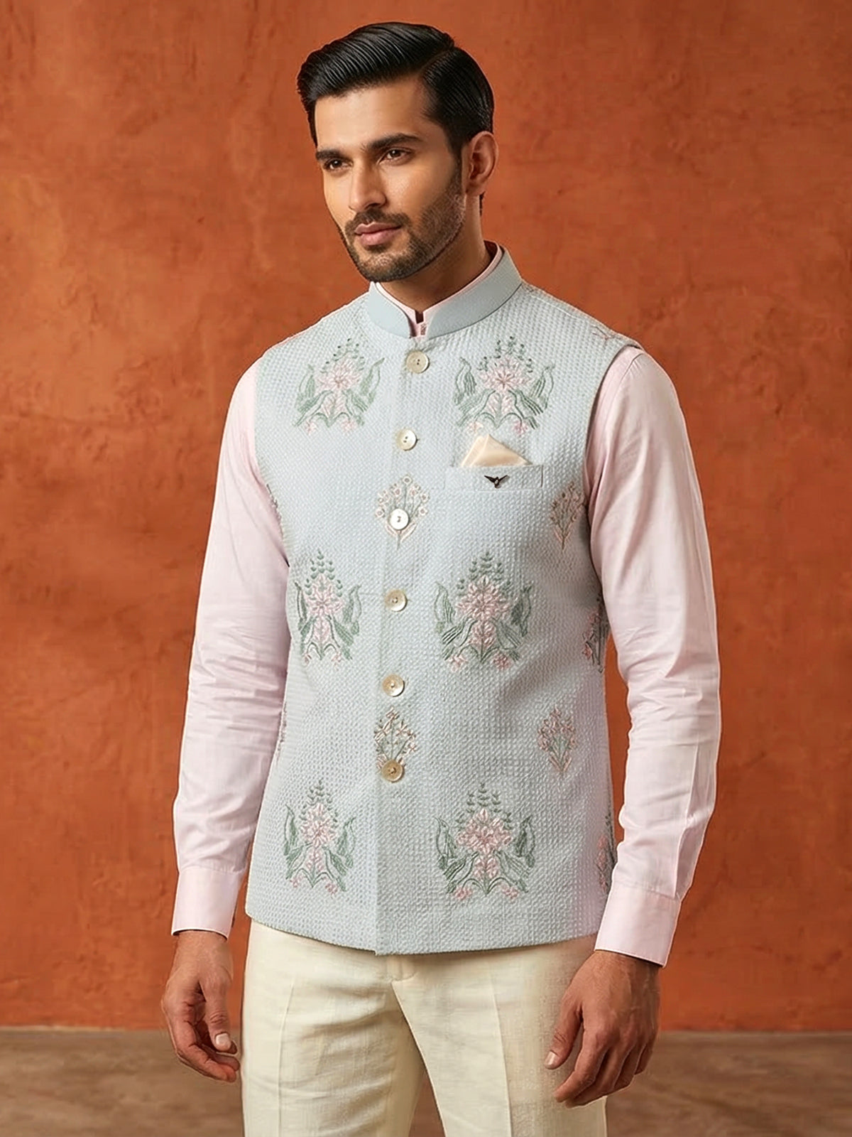 Atrractive sky blue cotton waistcoat set