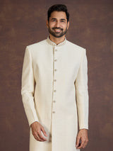 Cream Llucknowi Indo western set with zardosi embroidery