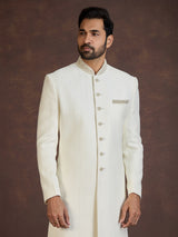 Cream jacquard indo western set with zardosi embellishment