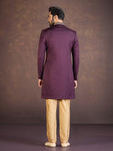 Wine jacquard Indo western set with embroidered detailing