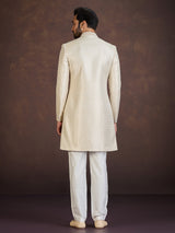Cream Banarasi jacquard brocade Indo western set for celebrations