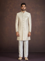 Cream Banarasi jacquard brocade Indo western set for celebrations
