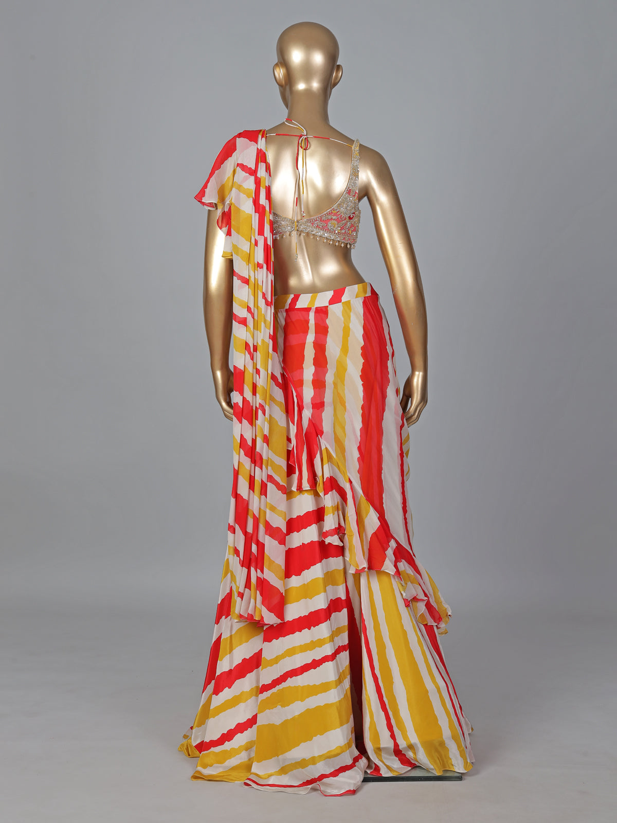 Yellow chiffon silk printed ready to wear saree