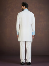 White viscose blend kurta suit with blue thread embroidery