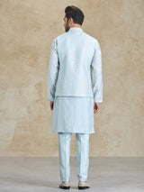 Light grey silk embroidered weaving waistcoat set