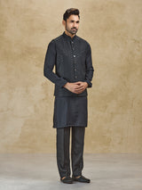 Black silk embroidered waistcoat set for men