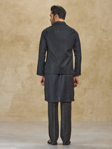Black silk embroidered waistcoat set for men