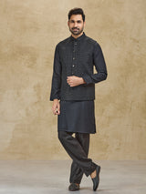 Black silk embroidered waistcoat set for men