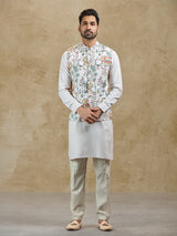 Cream printed silk waistcoat set festive ethnic wear