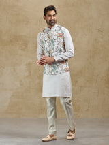 Cream printed silk waistcoat set festive ethnic wear