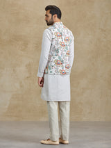 Cream printed silk waistcoat set festive ethnic wear