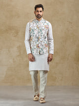 Cream printed silk waistcoat set festive ethnic wear