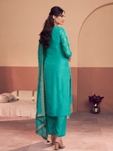 Aqua blue silk salwar suit with zari detailing