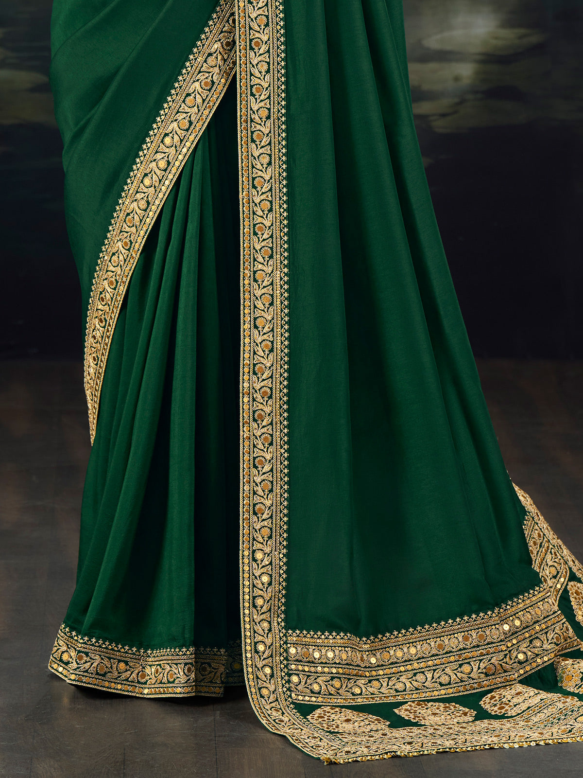 Dark green festive wear munga silk saree