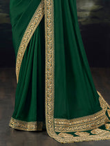 Dark green festive wear munga silk saree