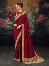 Maroon munga silk saree with attractive border