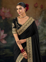 Black party wear saree in pure munga silk