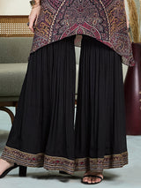 Black silk printed stand collar festive kurti palazzo set