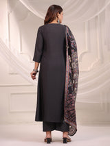Black cotton silk plain kurti set with printed dupatta