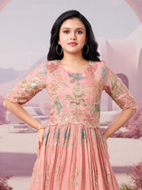 Peach silk gown for girls wedding wear