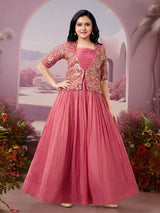 Onion pink silk jacket-style gown for weddings