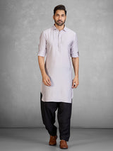 Stylish grey cotton blend pathani suit with pocket