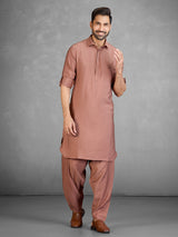 Rich rust brown cotton blend pathani suit