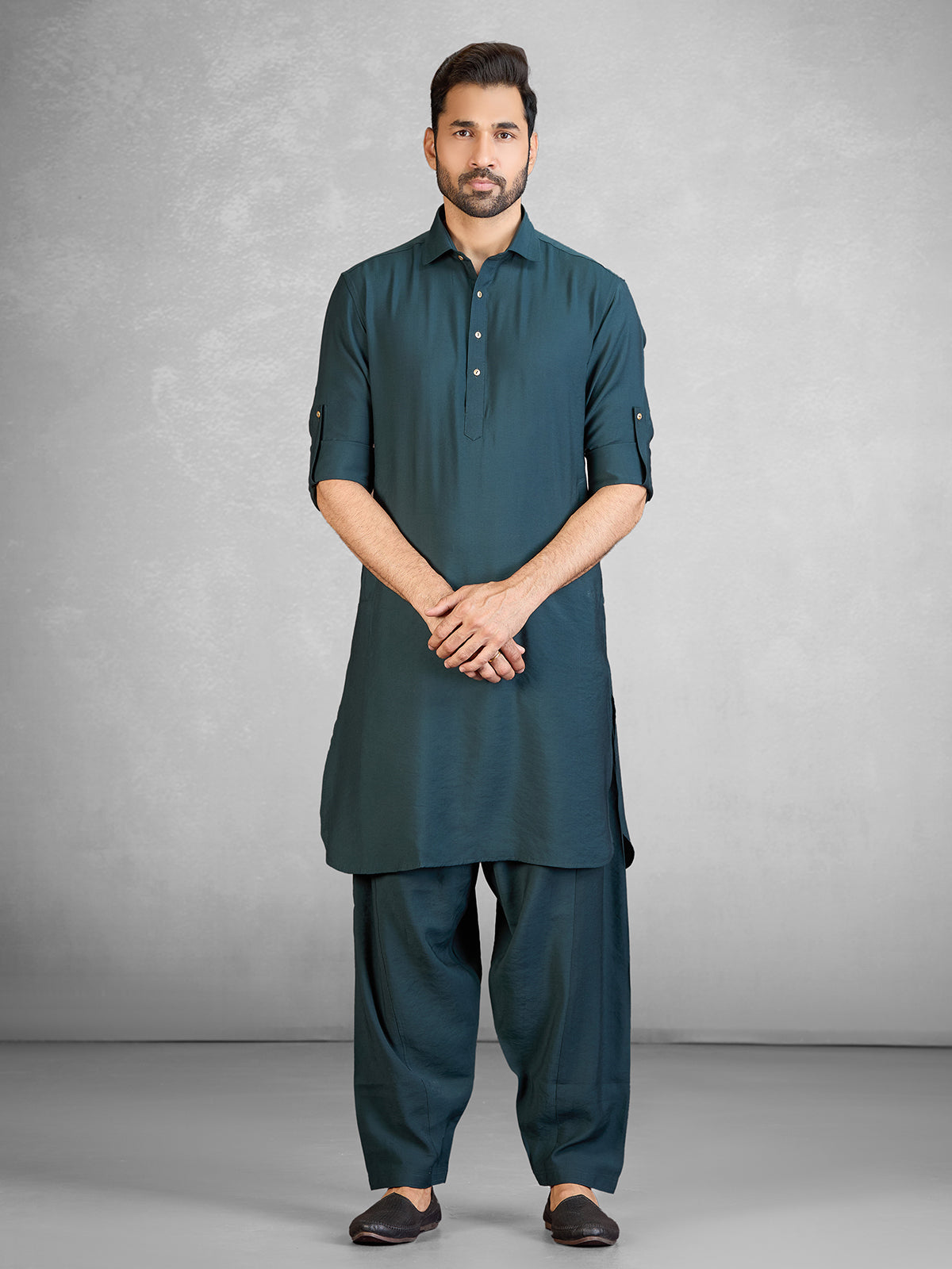 Elegant teal green cotton blend pathani suit