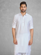 Traditional white cotton blend pathani suit